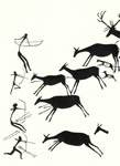 Neolithic cave paintings of archers hunting.  Cueva de los Caballos, Spain