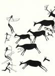 Neolithic cave paintings of archers hunting.  Cueva de los Caballos, Spain
